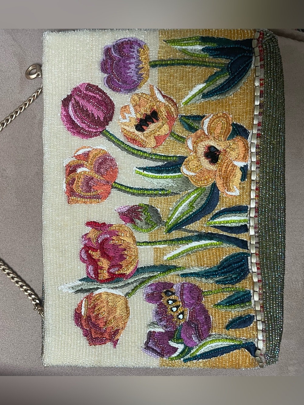 Mary Frances Tulip Garden Beaded Embroidered Floral Evening Clutch